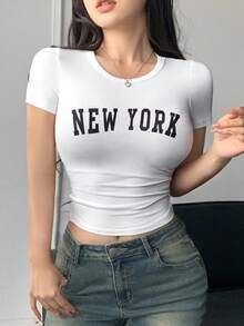 DAZY Letter Printed Short Sleeve T-Shirt - White - View 3