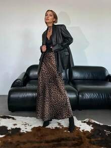 Firerie 女士优雅豹纹高腰缎面半身裙 - 彩色 - 查看 7