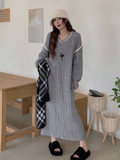 DAZY 女士休闲长款针织连衣裙，秋冬毛衣裙