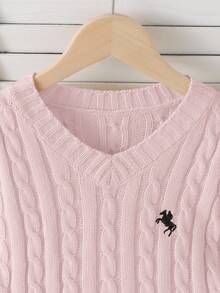 SHEIN 少女简约刺绣装饰长袖粉色毛衣 秋冬款 - 粉色 - 查看 10