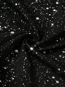 Ellevyn 大码女式闪亮露背背心和阔腿裤优雅套装 - 黑色 - 查看 8