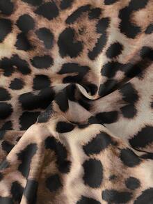 Franclia 女士时尚豹纹网眼透视肩长袖紧身衣 - 棕色 - 查看 7