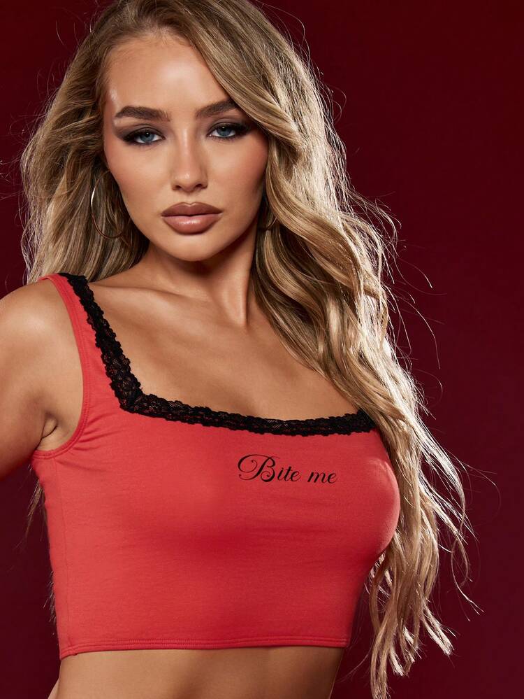 MISSGUIDED Red Crop Top Bralette With Lace Trim Thong Set