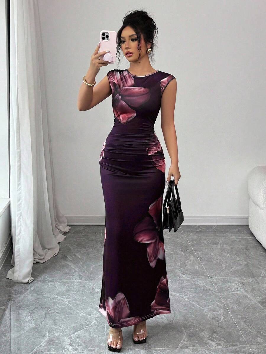 Selianne 休闲圆领无袖花卉印花简约优雅女装 - 彩色 - 查看 1