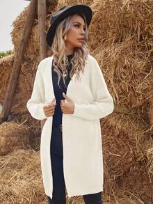 EMERY ROSE Women's Simple Solid Color Raglan Sleeve Cardigan, Autumn/Winter - Apricot - View 3