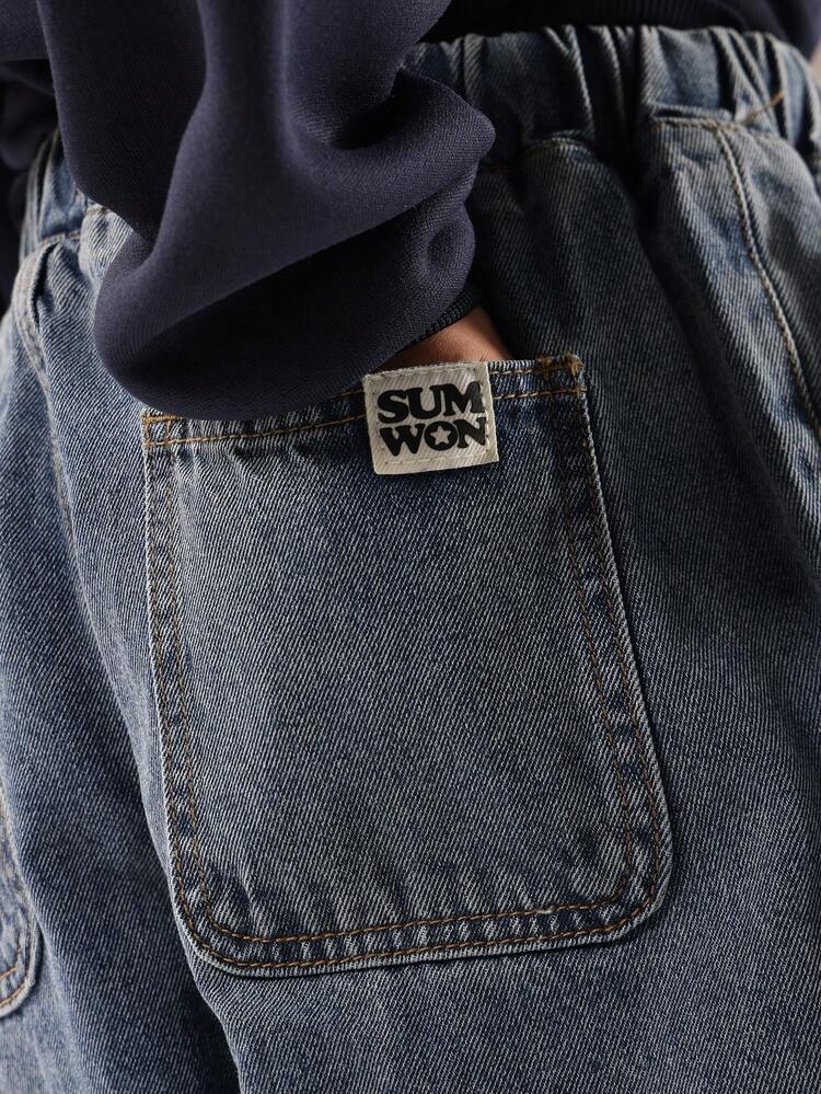 Wide Leg Denim Joggers With Drawstring And Elastic Ankles