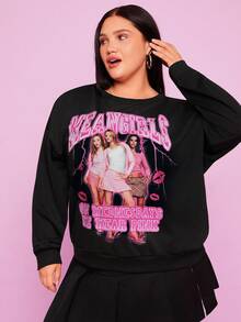 Mean Girls | SHEIN Bluza z okrągłym dekoltem w dużym rozmiarze, z nadrukiem i portretem, jesień - Czarne - Zobacz 5