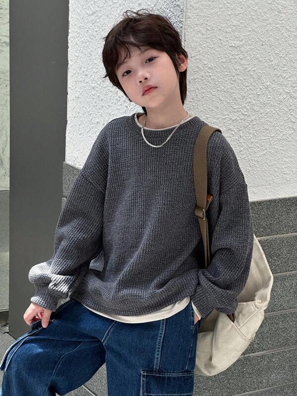 DAZY Toddler Boys' Casual Loose Fit Colorblock Pullover Sweatshirt, Autumn