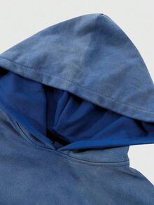 ROMWE MEN Street Life Sudadera con capucha con estampado de cebra lavado vintage para hombres, adecuada para uso diario, otoño/invierno - Azul - Ver 7