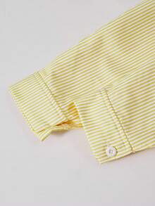 SHEIN 3 件套女童休闲套装：条纹翻领长袖宽松开衫、刺绣马前吊带背心和松紧腰阔腿裤，秋季 - 黃色 - 查看 3