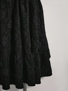 SHEIN ICON Plus Size Vintage Y2K Floral Jacquard Puff Sleeve Ruffle Hem Midi Dress - Black - View 5