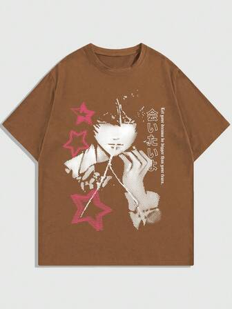 Men's Casual Anime Cartoon Character Print Ed T-Shirt, Summer
