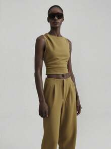 Ontre 2025 New Arrival Women Autumn/Winter Clothing, 4 Seasons Apparel, Women's Fall Outfits, Autumn, Halloween, Back To School, Christmas, Oktoberfest Casual Outfits, Night Out Attire, Wedding Guest Dresses, Business Casual, Vintage Style, Women Solid Color Minimalist Daily Wear, Sleeveless Top & Pants 2 Pieces Set