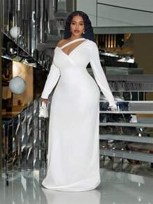 Veslaya 春、夏、秋、冬新款音乐节、复活节、西部风情、游牧风、生日派对、休闲、度假、邮轮旅行、海滩、日光浴、爆款白色高弹性感派对紧身长裙、单肩优雅大码连衣裙 - 白色 - 查看 6