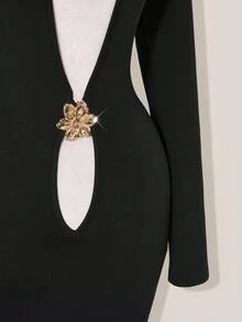 SHEIN ICON Fitted Cheongsam Collar Continuous Hollow-Out Long Sleeve Mini Dress