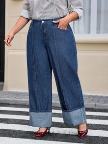 EMERY ROSE Jeans casuales de talla grande para mujer con pierna ancha y bolsillos