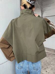 FRIFUL Women's Fall Contrast Side Stripe Casual Daily Loose Fit Long Sleeve Jacket,Back To School