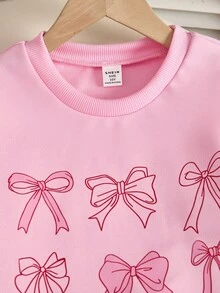 SHEIN 2 件套女童运动衫套装，时尚蝴蝶印花运动衫和水洗牛仔长裤 - 粉色 - 查看 5