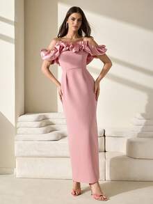 CLARA VERO 3d Flower Effect White Midi Length Dress - Pink - View 6