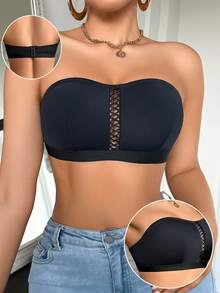 1pc Minimalist Solid Color Hollow Comfortable Bralette For Women