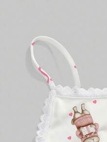 ROMWE Kawaii Cute Rabbit Polka Dot Full Print Lace Camisole & Ruched Shorts Pajama Set, Casual Loungewear - White - View 3