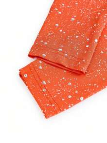 Y2Kool Women's Metallic Silver Polka Dot Print Off-Shoulder Fitted Long Sleeve T-Shirt, Suitable For Parties, Halloween, Y2K Streetwear, Autumn/Winter Glitter Top Cold Shoulder Top Orange Top Women Orange Long Sleeve Crop Top Orange Crop Top Matching Idea Casual Stylish Clothing Collection New Year Outfits - Orange - View 4