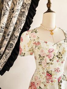 Vintamour 复古优雅女士连衣裙，提花甜心领休闲假日派对连衣裙，秋季女装，秋季穿搭，秋季连衣裙，冬季女装，冬季女装，圣诞节女装，圣诞节女装，圣诞节派对连衣裙，圣诞派对连衣裙，优雅派对连衣裙，优雅派对连衣裙 - 杏色 - 查看 5