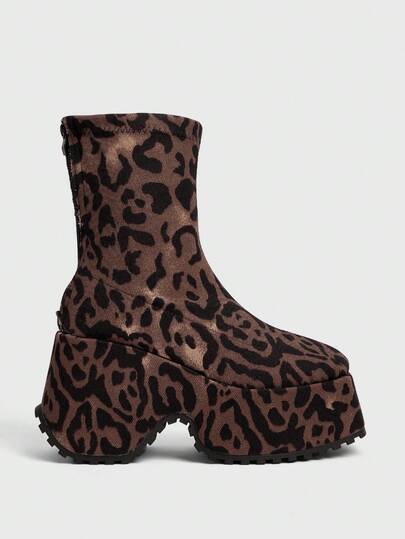 Sugerpunk Y2K Style Black Rock Punk Platform Boots, Chunky Goth Boots, Slip-On Elastic Socks Boots, Asymmetric Heel Street Boots, Women Ankle Boots For Christmas 2000s Style Fall Shoes