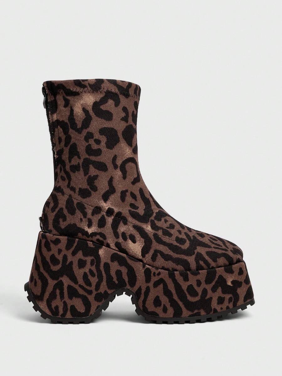 Sugerpunk Y2K 风格黑岩朋克厚底靴、厚底哥特靴、一脚蹬弹力袜靴、不对称高跟街头靴、女式踝靴和短靴 - 彩色 - 查看 1