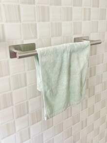 1 pièce Ensemble d'accessoires de salle de bain en acier inoxydable, barre à serviette, anneau à serviette, crochet à vêtements, porte-papier toilette, montage mural - Argent - Voir 5