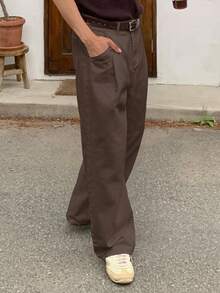 DAZY Classic Men's Brown Straight Leg Jeans In Denim Material Plain Long Style Long With Zipper - Brown - View 3