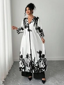 Elenzga 大码女式休闲印花两件套 - 黑色 - 查看 4