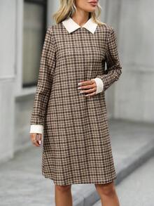 EMERY ROSE Women's Casual Plaid Mini Dress For Commuting, Autumn