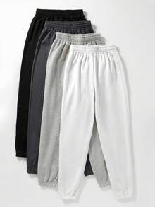 GlowEve 4pcs/Set Women Solid Color Elastic Waist Casual Loose Drawstring Fleece Sweatpants - Multicolor - View 5