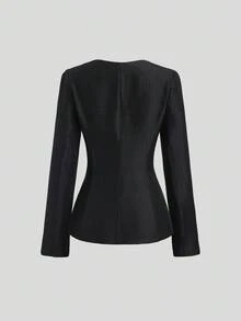 SHEIN Unity Casual Niche Design Mid-Length Loose Waist Cinched Atmosphere Sense Slimming Jacket, Autumn - Black and White - View 2