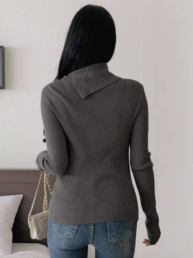 Women's Casual Chic Turndown Collar Fitted Sexy Bodycon Knit Sweater, Autumn/Winter