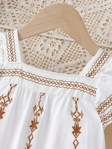 SHEIN 女婴优雅几何印花连体衣，春夏款 - 棕色 - 查看 4