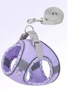1pc Breathable & Comfortable Mesh Dog Harness With Reflective Strips, Snug Fit - Mauve Purple - View 21