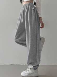 DAZY Women's Solid Color Elastic Waist Drawstring Casual Loose Fit Jogger Pants Fall Sweatpants - Dark Grey - View 4