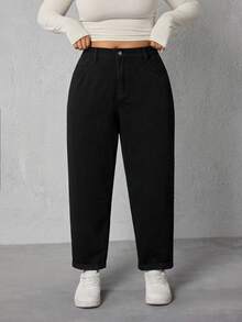 SHEIN ICON Plus Size Front Button Pocket Simple Design Jeans, Casual Daily Wear - Black - View 4