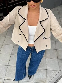 Chiquease Women's Casual Long Sleeve Short Windbreaker - Apricot - View 6