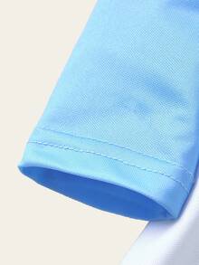 1pc Young Boy Casual Polo Shirt, Collared Colorblock Long Sleeve Polo Shirt Fall Winter - Blue - View 5