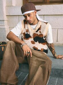 AXEPEAK 男士V领休闲图案针织背心，秋冬 - 彩色 - 查看 5