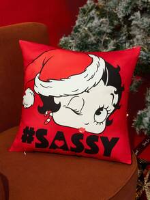 Betty Boop x SHEIN 1 pieza Funda de cojín decorativo con figura de dibujo animado lindo (no incluye el relleno del cojín), 45*45cm, tela suave y cómoda, adecuada para decoración del hogar y el automóvil