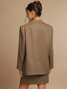 Silquee 女士时尚格子通勤西装外套 - 卡其色 - 查看 2