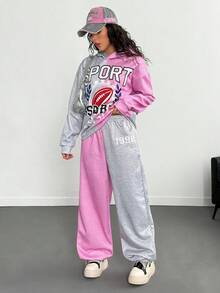 Teenager (Mädchen) minimalistischer Muster Hoodie Langarm Sweatshirt und Hose Set - Verschiedenfarbig - Übersicht 7