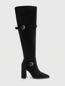 CUCCOO SZL Fashion Pointed Toe Chunky Heel Over-The-Knee Boots, Suitable For Dates And Parties - Black - View 3