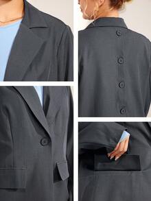 Momelise Áo khoác Blazer nữ màu xám thường ngày có thể tháo rời có chi tiết ve áo - Xám - Xem 9