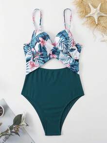 Swim Lushoire Bañador una pieza push up floral al azar con estampado cruzado - Multicolor - Ver 7
