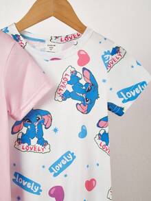 2pcs Girls Cute Cartoon Sheep Print Nightgown Set, Includes Pink & Gray Short Sleeve Long Nightdress, Casual Sleepwear - Multicolor - View 4